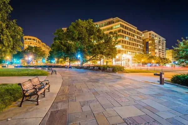 Washington, DC sidewalk at night time